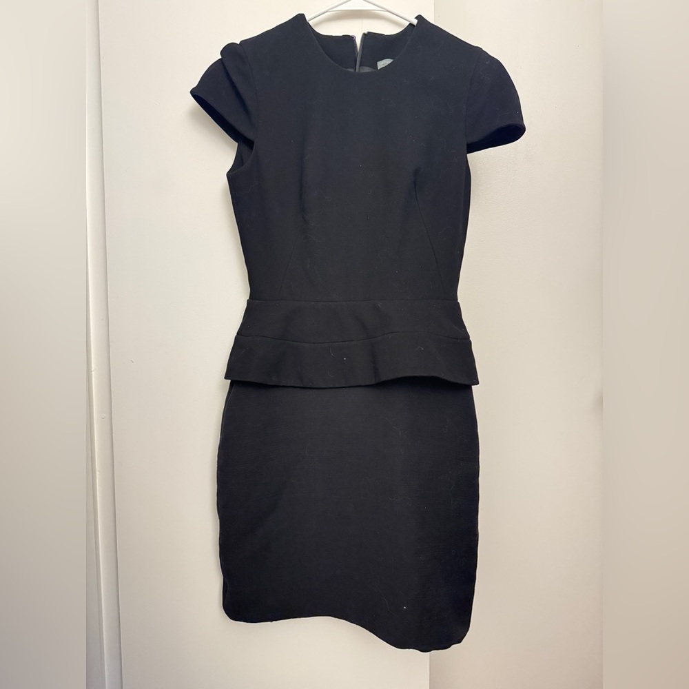 Alexander McQueen Black Cotton/Wool Cap Sleeve Peplum Dress Sz.40 M $1200